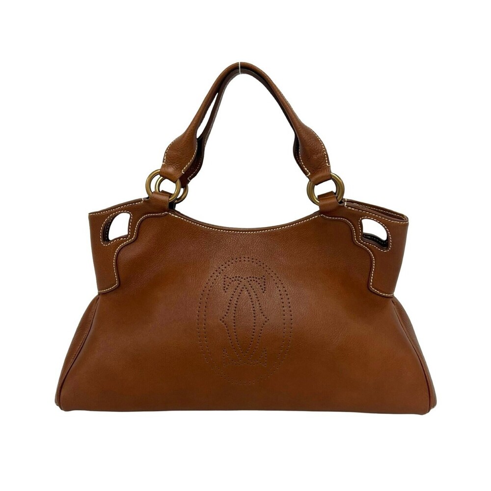 CARTIER Cartier Marcello Perforated Leather Handbag Tote Bag Mini Boston Brow...